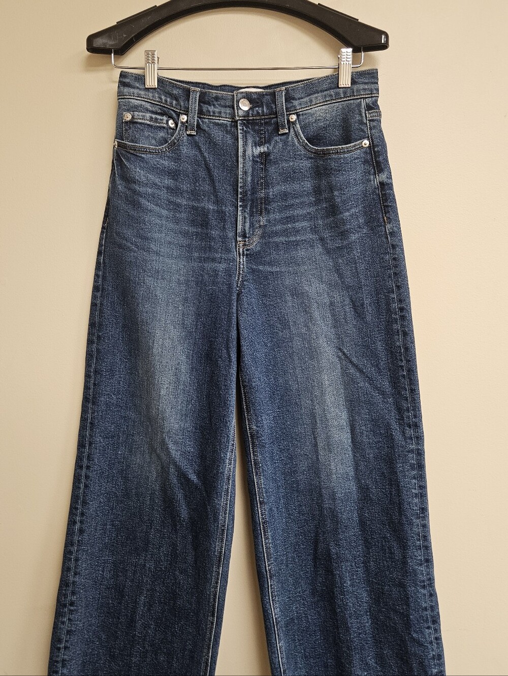 Pistola Lana Broadway Denim Blue Wide Leg Jeans Size 28 Raw Hem - Picture 2 of 8